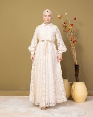 Elegance Kendinden Desenli Astarlı -Ekru