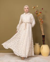 Elegance Kendinden Desenli Astarlı -Ekru