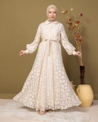 Elegance Kendinden Desenli Astarlı -Ekru