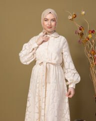 Elegance Kendinden Desenli Astarlı -Ekru