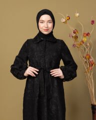 Elegance Kendinden Desenli Astarlı -Siyah