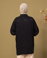 Lova Saten Gömlek  Desenli Taş Düğmeli-Siyah