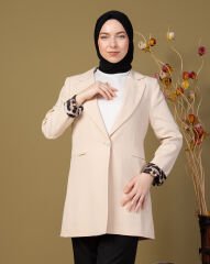 Leopar Dokunuş Blazer Ceket Astarlı Düğmeli-Ekru
