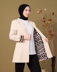 Leopar Dokunuş Blazer Ceket Astarlı Düğmeli-Ekru