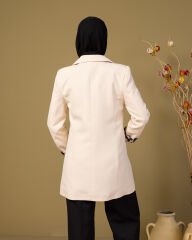 Leopar Dokunuş Blazer Ceket Astarlı Düğmeli-Ekru