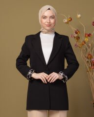 Kruvaze Yaka  Ceket Astarlı Düğmeli-Siyah