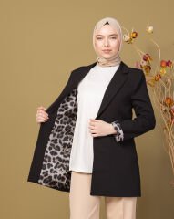 Kruvaze Yaka  Ceket Astarlı Düğmeli-Siyah