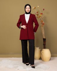 Leopar Dokunuş Blazer Ceket Astarlı Düğmeli-Bordo