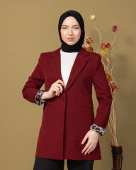 Leopar Dokunuş Blazer Ceket Astarlı Düğmeli-Bordo