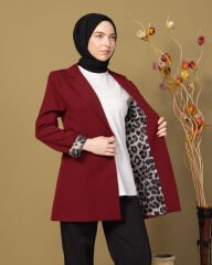 Leopar Dokunuş Blazer Ceket Astarlı Düğmeli-Bordo