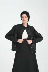 Parla Ceket Oversıze Yandan Cepli Deri Detaylı -Siyah